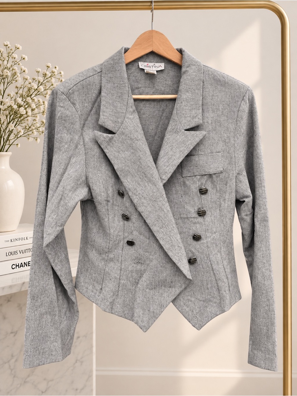 Christina Light Gray Double-Breasted Tailored Blazer